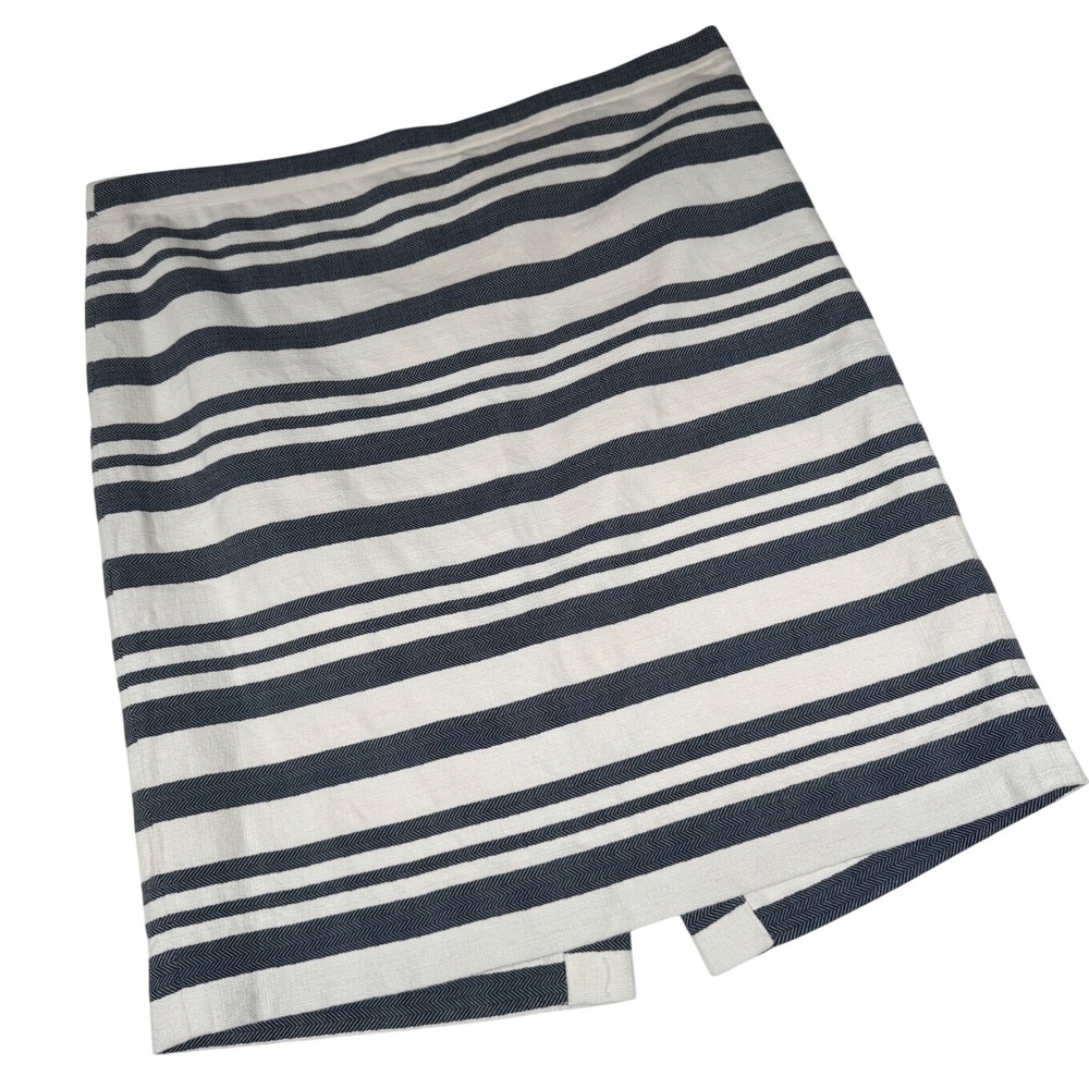 J.Crew Pencil Skirt Womens 14 Blue White Striped Herringbone F3089 Nautical Prep